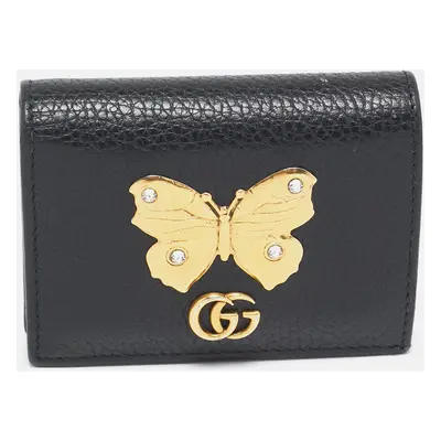 Gucci Black Leather GG Marmont Butterfly Bifold Wallet