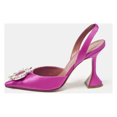 Amina Muaddi Pink Satin Begum Slingback Pumps Size