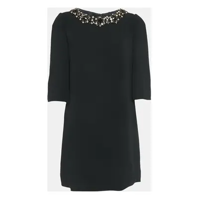 Dolce & Gabbana Black Crepe Neck Embellished Mini Dress