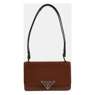 Prada Tobacco Brushed Leather Emblem Shoulder Bag