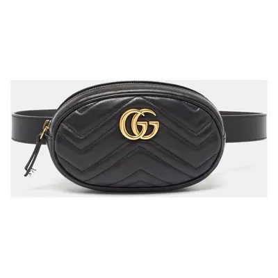 Gucci Black Matelassé Leather Mini GG Marmont Belt Bag