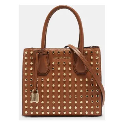 Michael Kors Brown Leather Mini Studded Mercer Tote