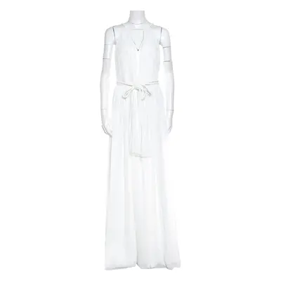 Alice + Olivia White Plisse Plunge Neck Naomi Goddess Gown