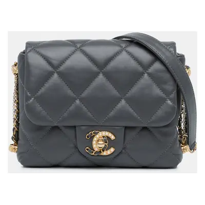 Chanel Grey Quilted Lambskin Crush on Chains Mini Flap Bag