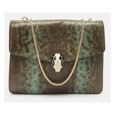 Bvlgari Green/Black Karung Serpenti Forever Flap Shoulder Bag