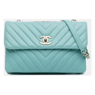 Chanel Blue Chevron Lambskin Trendy CC Flap