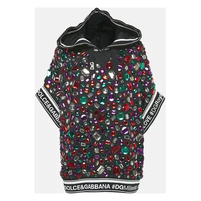 Dolce & Gabbana Black Crystal Embellished Short Sleeve Hooded Sweatshirt