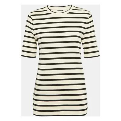 Jil Sander Cream/Black Striped Cotton Rib Knit T-shirt