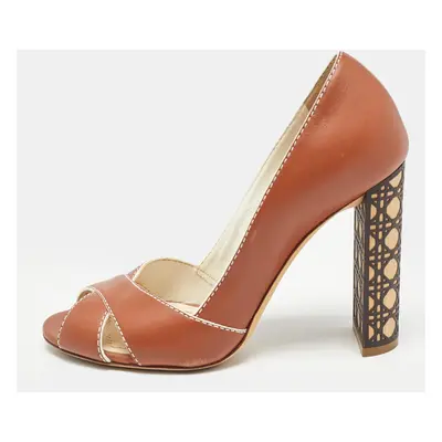 Dior Brown Leather Cannage Heel Peep Toe Pumps Size