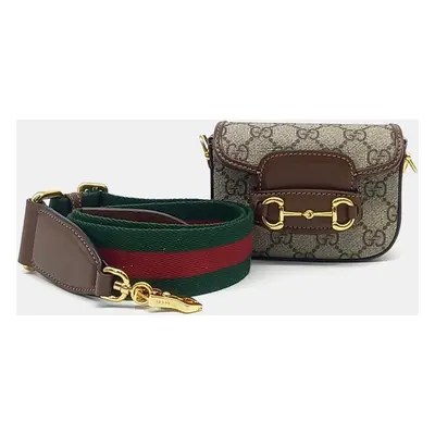 Gucci Beige Brown Coated Canvas and PVC Horsebit Mini Crossbody Bag