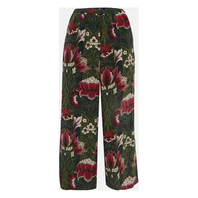 Weekend Max Mara Green Floral Print Silk Wide-Leg Pants