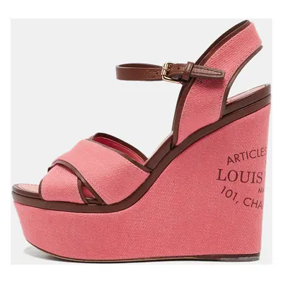 Louis Vuitton Pink Denim and Leather Articles De Voyage Wedge Sandals Size