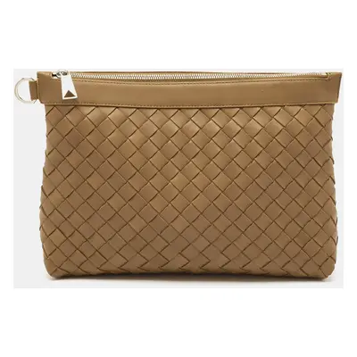 Bottega Veneta Brown Intrecciato Leather Oversized Zip Pouch