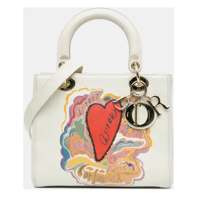 Dior White Niki De Saint Phalle Medium Calfskin Dioramour Lady Dior