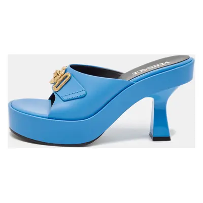 Versace Blue Leather Medusa Biggie Mules Size