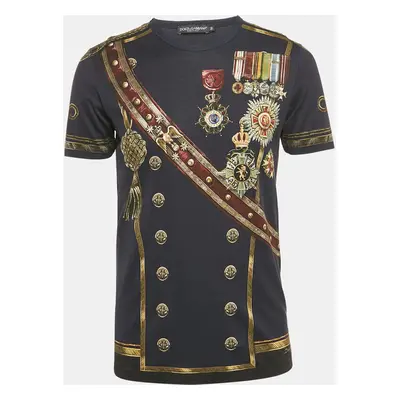 Dolce & Gabbana Navy Blue General Badge Print Jersey Crewneck T-Shirt