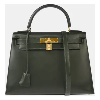 Hermes Green Box Calf Kelly Sellier 2way Handbag