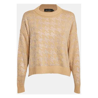 Retrofete Beige Rhinestone Embellished Rib Knit Mal Sweater