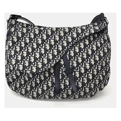 Dior Navy Blue Canvas Oblique Saddle Hobo Bag