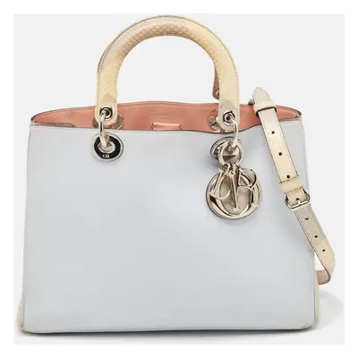 Dior Light Blue/Cream Leather and Python Diorissimo Shopper Tote