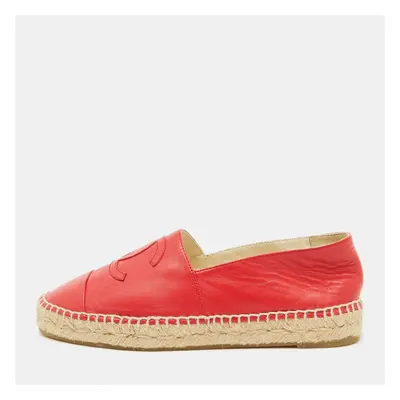 Chanel Red Leather CC Cap Toe Espadrille Flats Size