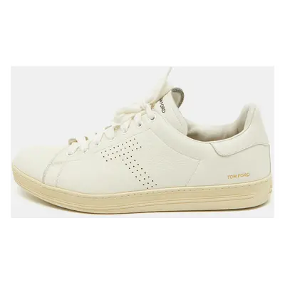 Tom Ford White Leather Perforated Logo Low Top Sneakers Size 44.5