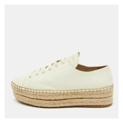 Prada White Leather Platform Espadrille Lace Up Sneakers Size