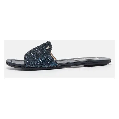 Jimmy Choo Navy Blue Glitter Nanda Flat Slides Size