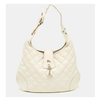 Burberry White Quilted Leather Brooke Hobo