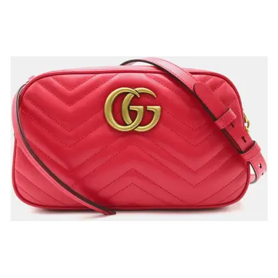 Gucci Red Leather Quilted GG Marmont Small Shoulder Bag