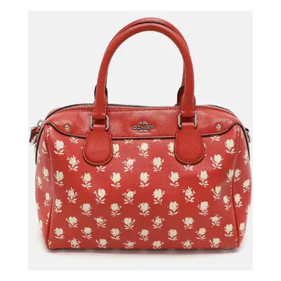 Coach Red Printed Leather Bennett Satchel