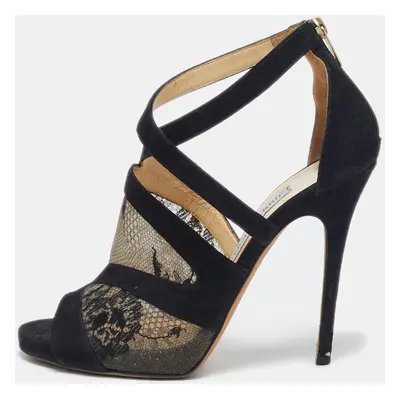 Jimmy Choo Black Lace and Suede Flyte Sandals Size