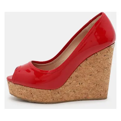 Jimmy Choo Red Patent Leather Papina Wedge Pumps Size