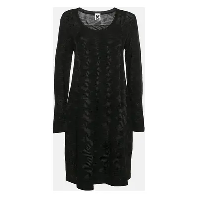 M Missoni Black Patterned Knit Full Sleeve Mini Dress