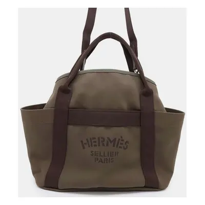 Hermes Groom Khaki/Fu Canvas Leather Sac De Pansage Bag