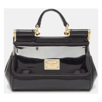 Dolce & Gabbana Black Patent Leather Micro Miss Sicily Bag