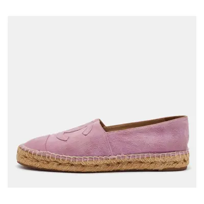 Chanel Pink Suede CC Cap Toe Espadrille Flats Size