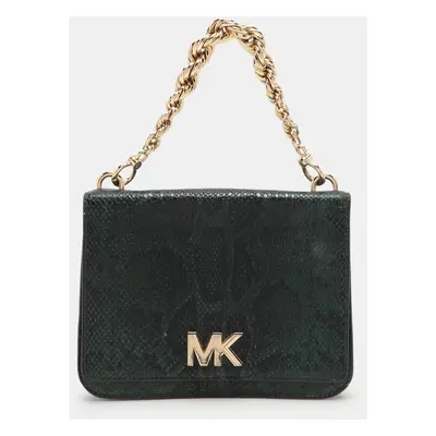 Michael Kors Green Python Embossed Leather Turn Lock Shoulder Bag