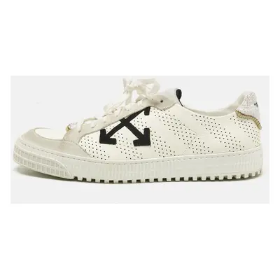 Off-White White/Grey Suede and Leather Vulcanized Low Top Sneakers Size