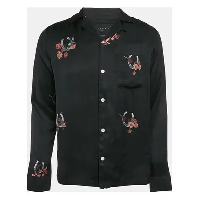 All Saints Black Floral Print Crepe Goodluck LS Shirt