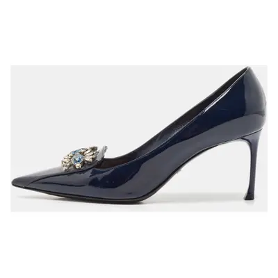 Dior Blue Patent Leather Crystal Embellished Pointed Toe Pumps Size 38.5