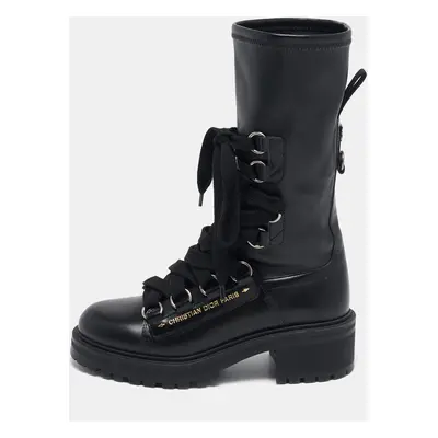 Dior Black Leather Ankle Length D-Fight Boots Size