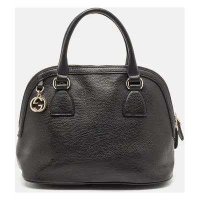 Gucci Black Leather Interlocking GG Charm Satchel