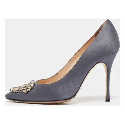 Manolo Blahnik Grey Satin Okkava Pumps Size