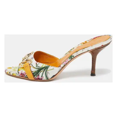 Gucci Multicolor Floral Satin Slip On Sandals Size 36.5