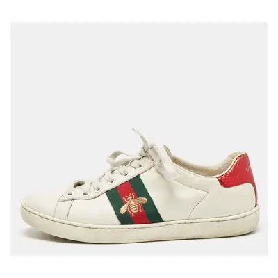 Gucci White Leather Ace Web Low Top Sneakers Size 36.5