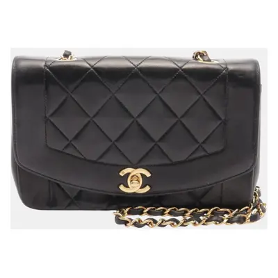 Chanel Black Lambskin Leather Diana Flap Shoulder Bag