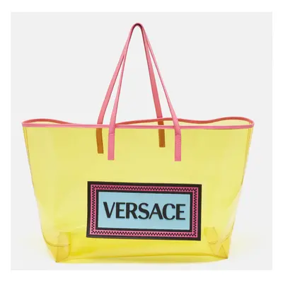 Versace Yellow PVC and Leather 90s Logo Shopper Tote