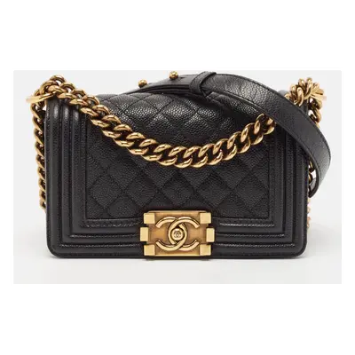 Chanel Black Quilted Caviar Leather Boy Flap Bag