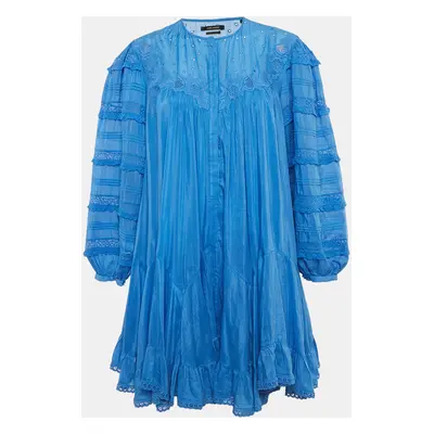 Isabel Marant Blue Embroidered Viscose Lace Trimmed Mini Gyliane Dress